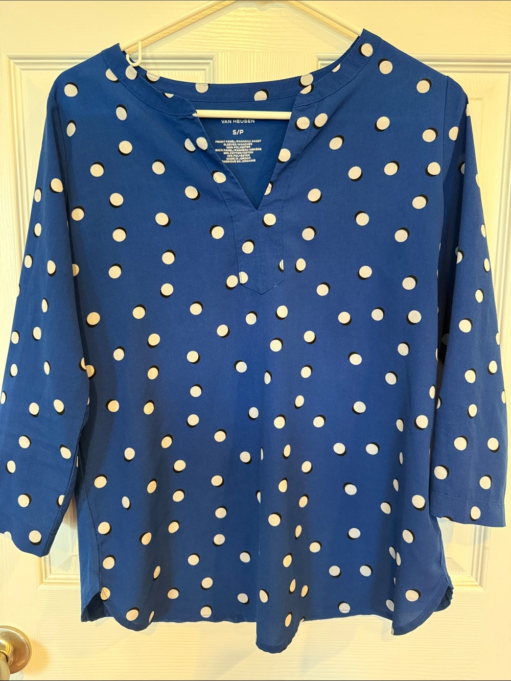 Van Heusen Blue Polka Dot Split-Neck Blouse